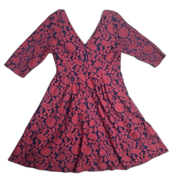 Miusol Red Floral Navy Underlay Lace Fit and Flare Dress Size XL Surplice Front - Picture 2 of 8